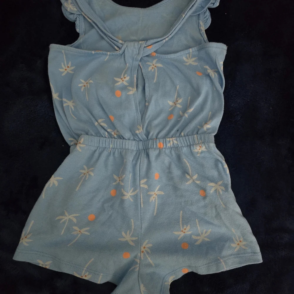 Cat & Jack Light Blue Palm-Print Romper with Orange Dots